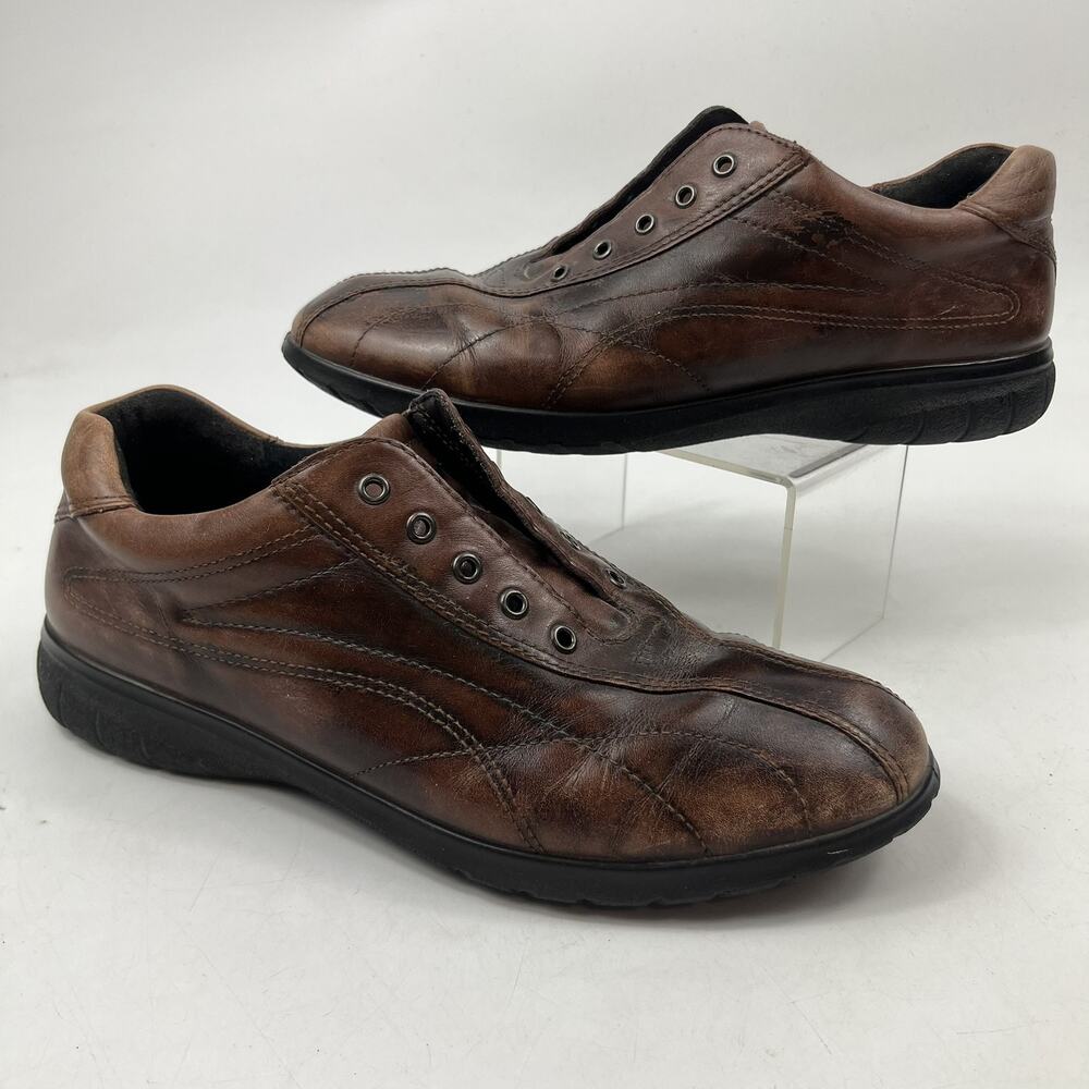 Ecco Womens Oxford Shoes Size 8.5 Brown Leather Walking Comfort Shock Point